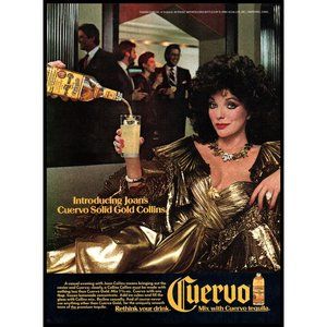 1981 Jose Cuervo Tequila Vintage Print Ad Joan Collins Solid Gold Wall Art Photo